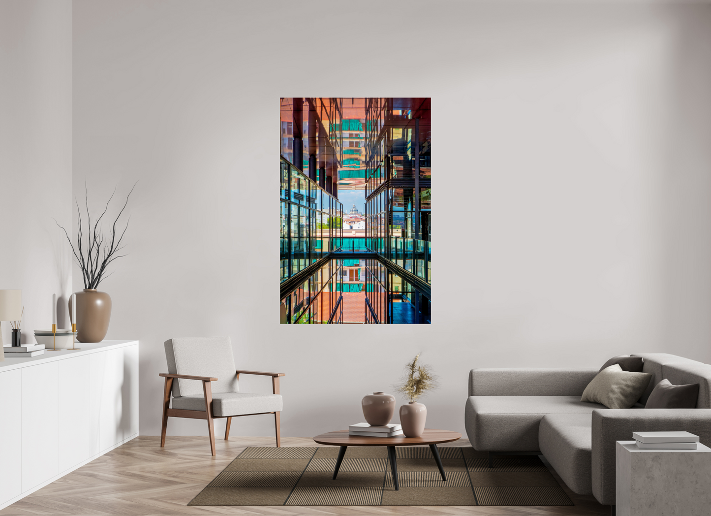 44 x 66″, Photo Print On Fuji Crystal DP II Madrid Architectural Reflection Print – Colegiata de San Isidro Dome from Reina Sofía Museum