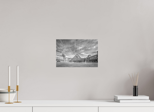 12 x 8″, Photo Print Under Acrylic Glass Paris - Architectural Fine Art Photograph (Black & White)- Louvre Pyramid Symphony