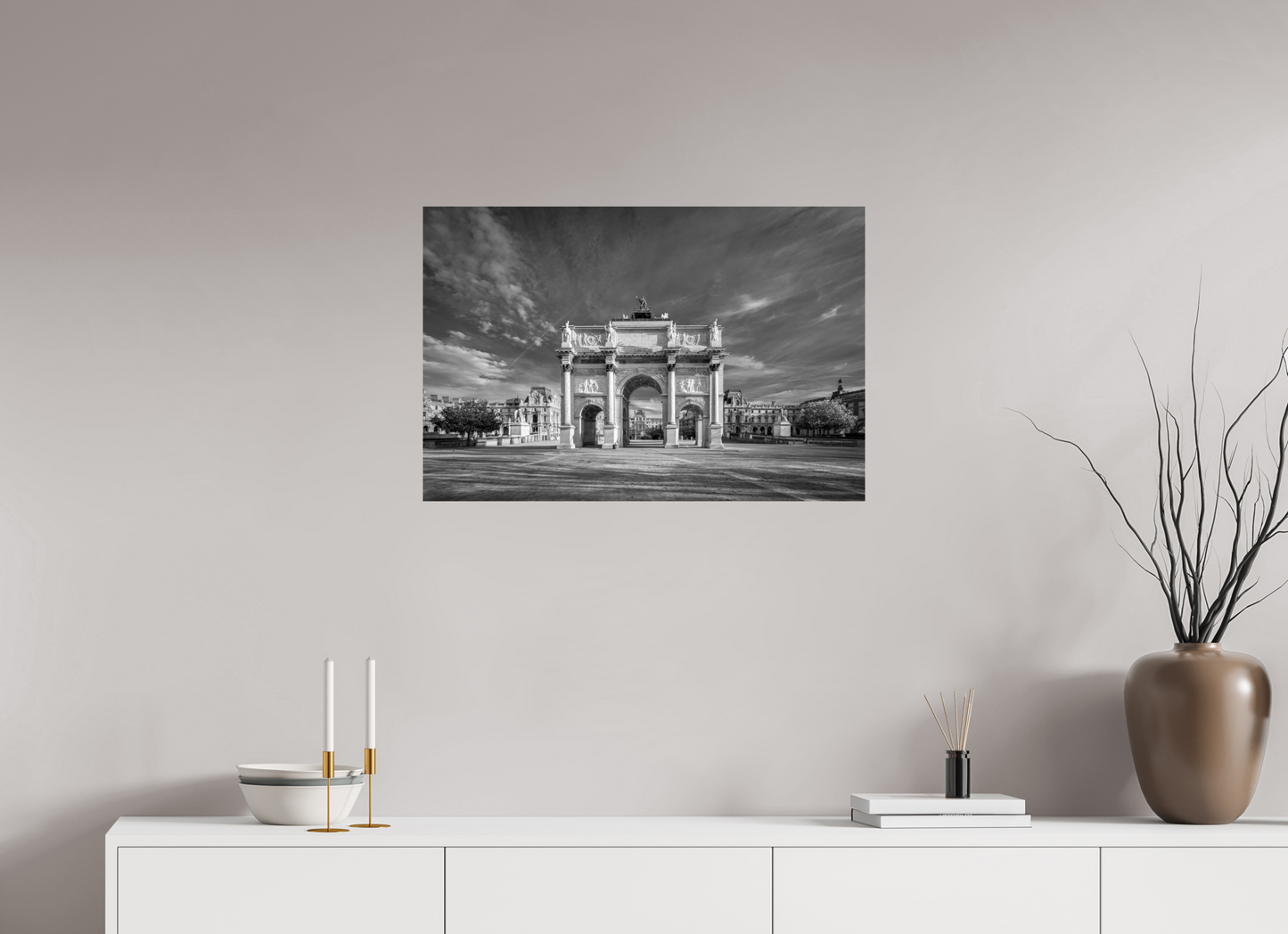 30 x 20″, Photo Print On Fuji Crystal DP II Paris -Louvre’s Gateway – Black and White Architectural Prin