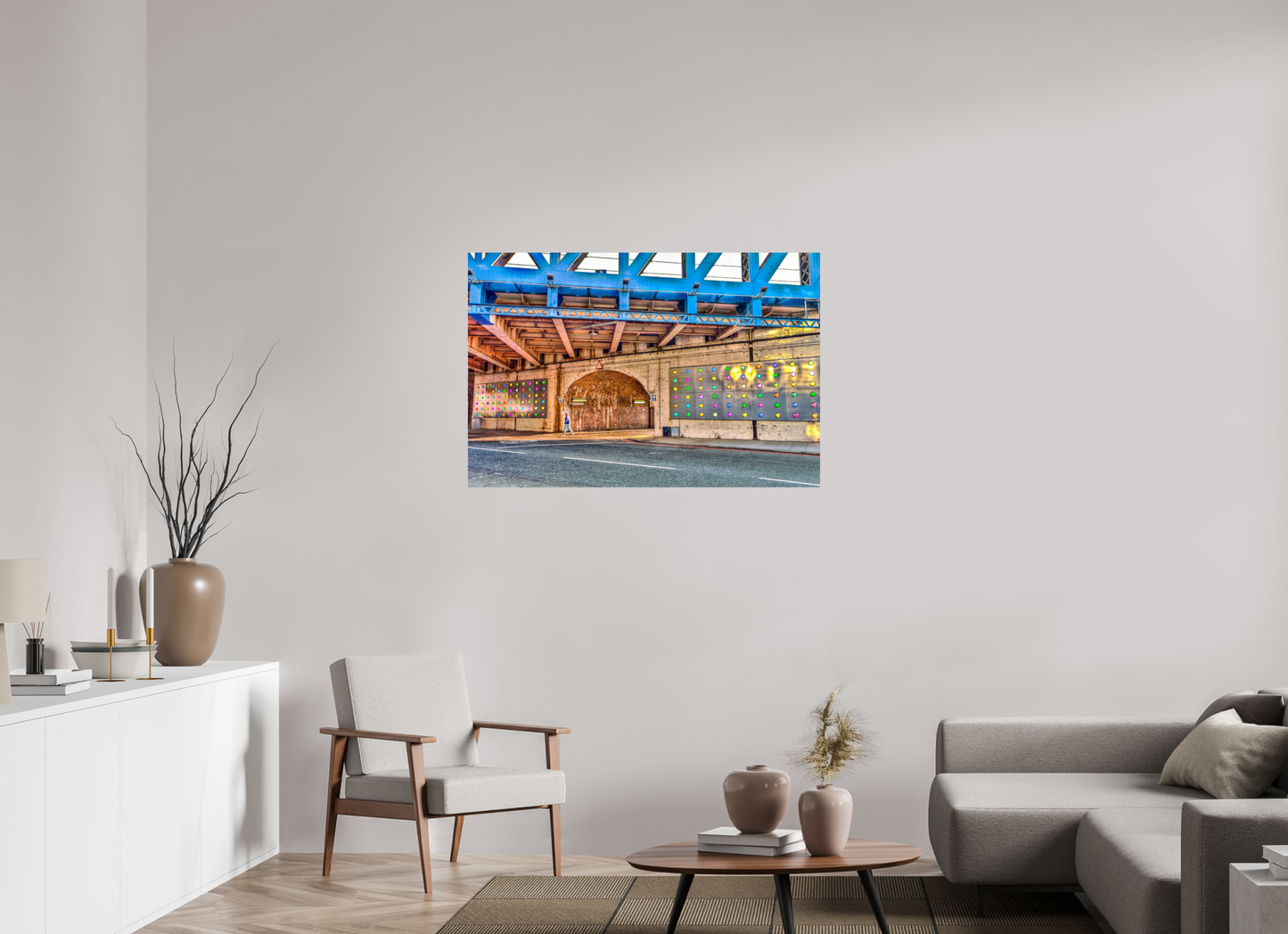 45 x 30″, Photo Print On Fuji Crystal DP II London Fine Art Photograph - Urban Geometry Under Blue Steel