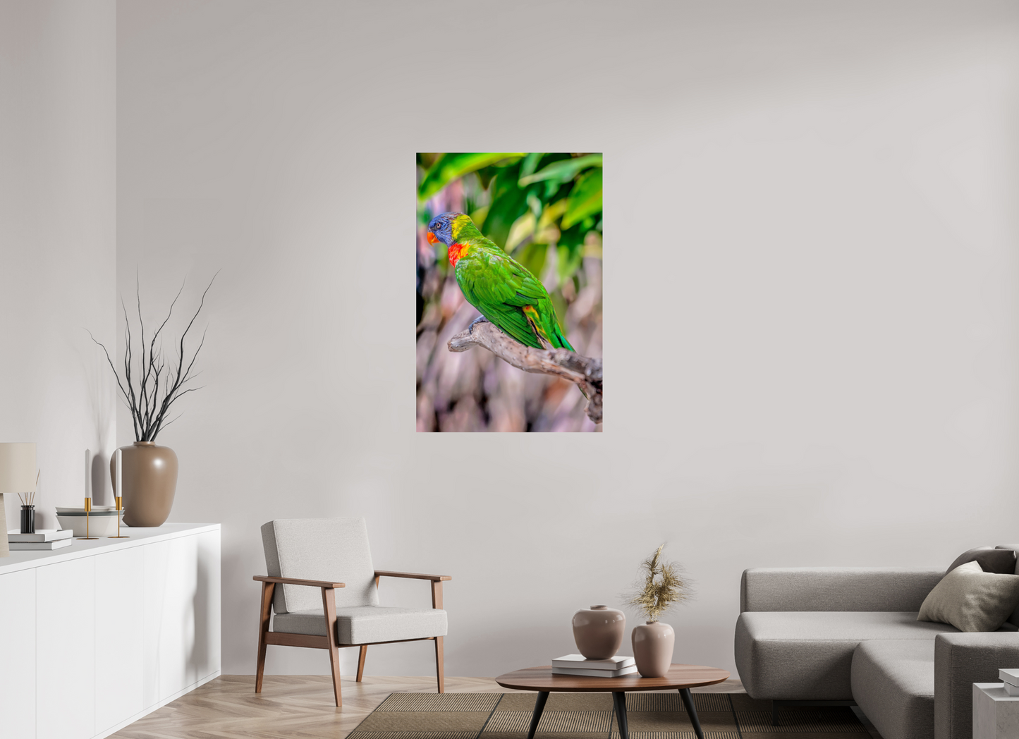 30 x 45″, Photo Print Under Acrylic Glass Rainbow Lorikeet on Branch – Vibrant Tropical Bird Fine Art Photography Print