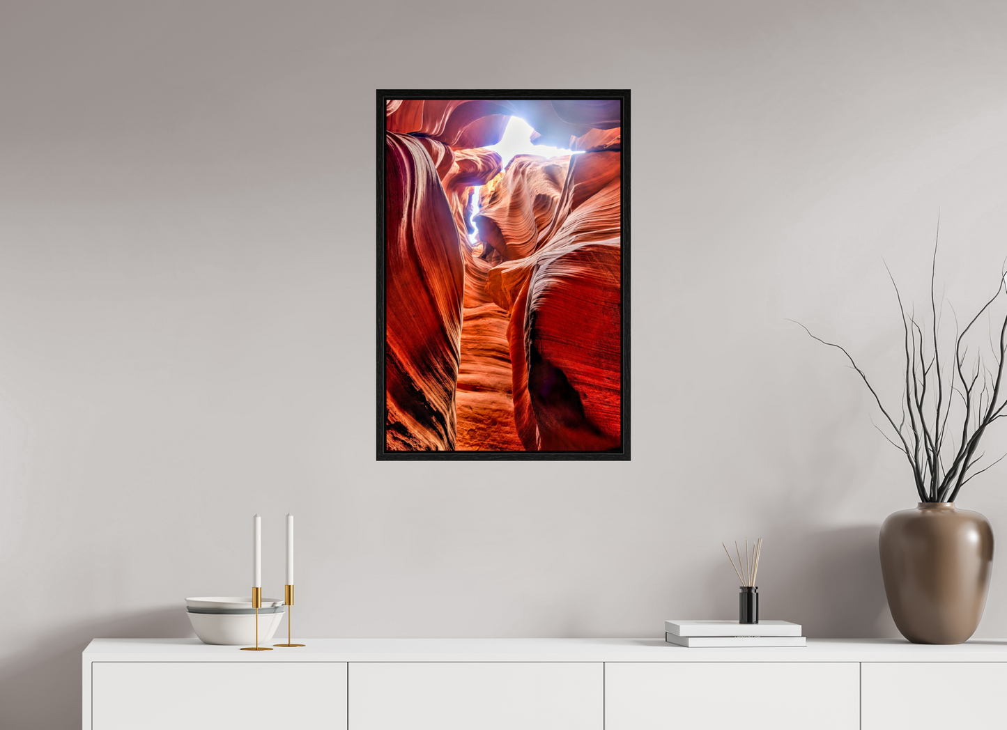 20 x 30″, Floater Frame Arizona - Light Between the Stones — Slot Canyon Fine Art Photograph