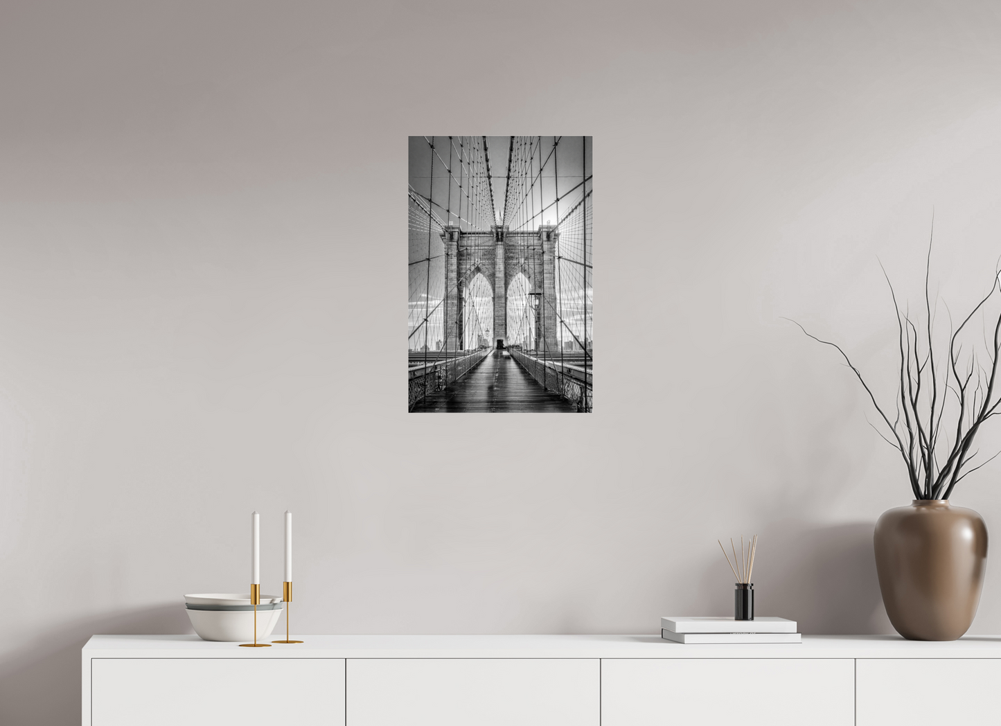 16 x 24″, Photo Print Under Acrylic Glass Lines of Infinity – Brooklyn Bridge Fine Art Black & White Photography Print