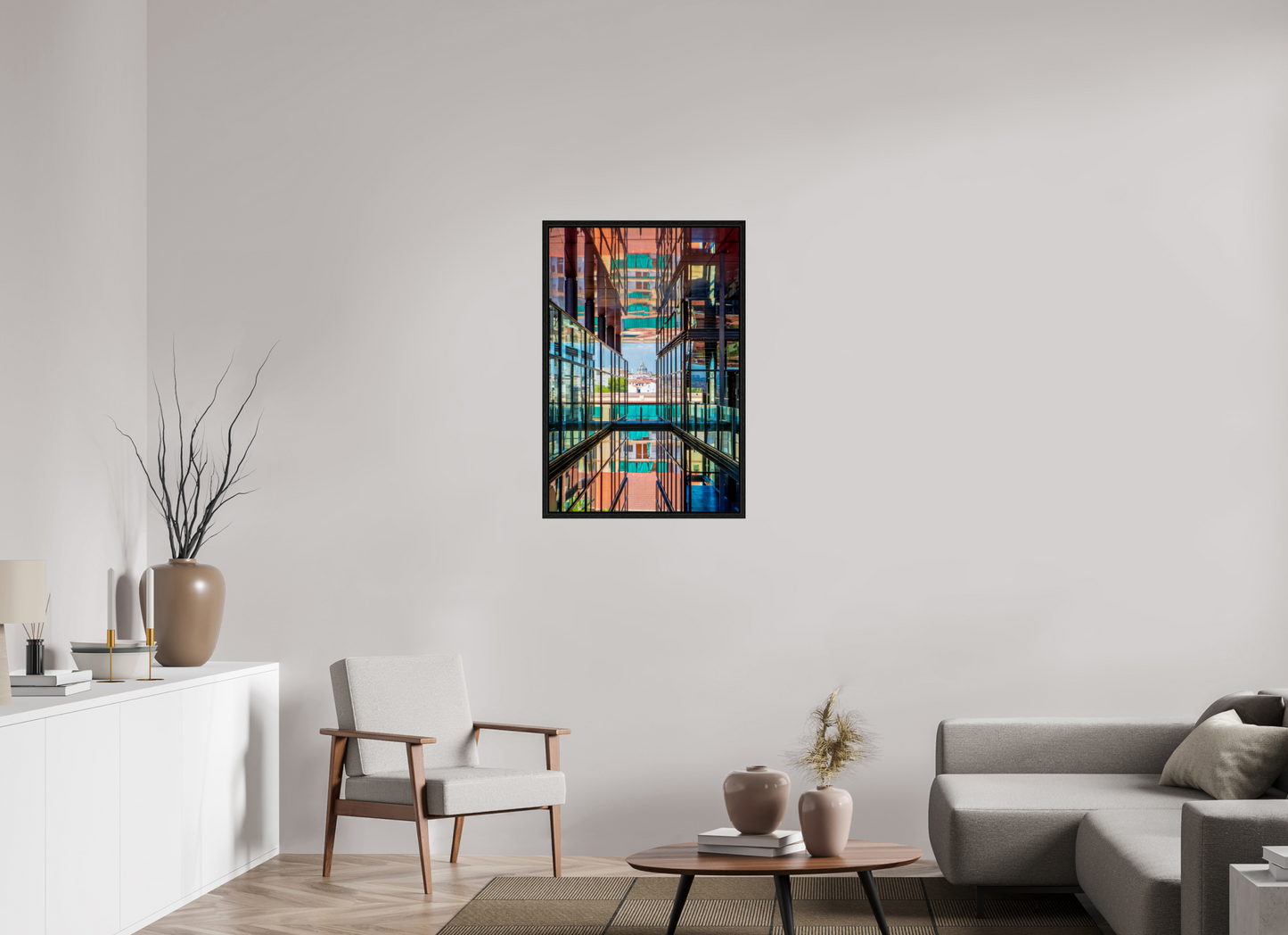 24 x 36″, Floater Frame Madrid Architectural Reflection Print – Colegiata de San Isidro Dome from Reina Sofía Museum