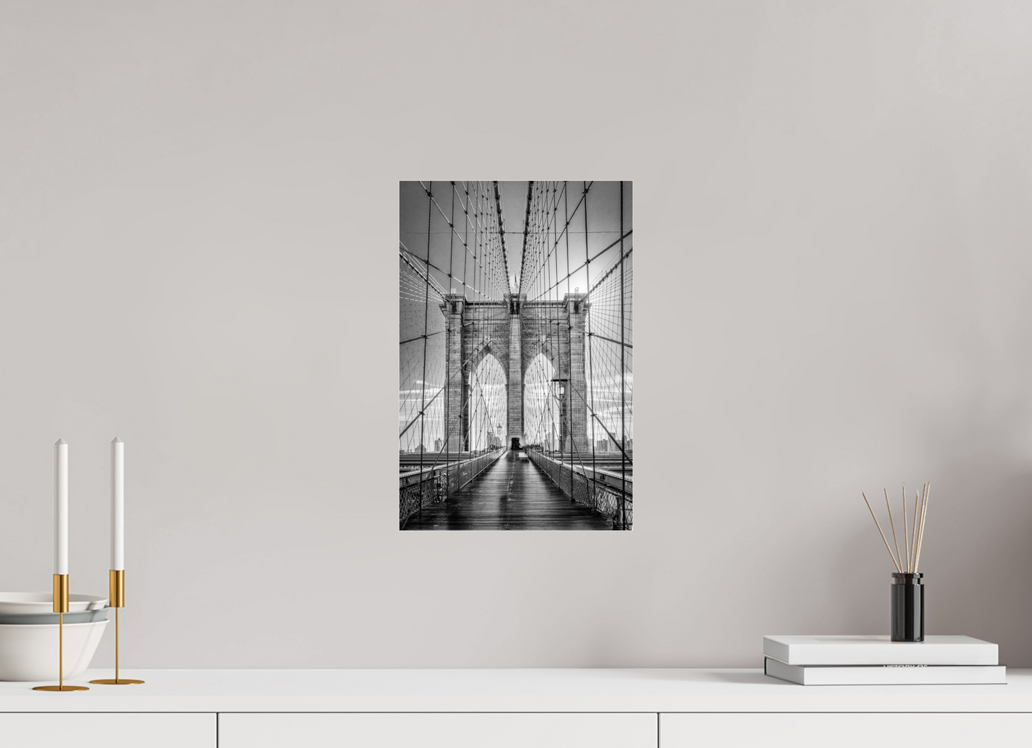 10 x 15″, Photo Print Under Acrylic Glass Lines of Infinity – Brooklyn Bridge Fine Art Black & White Photography Print