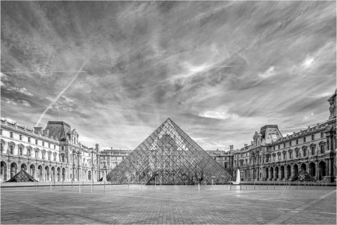 Main image Paris - Architectural Fine Art Photograph (Black & White)- Louvre Pyramid Symphony