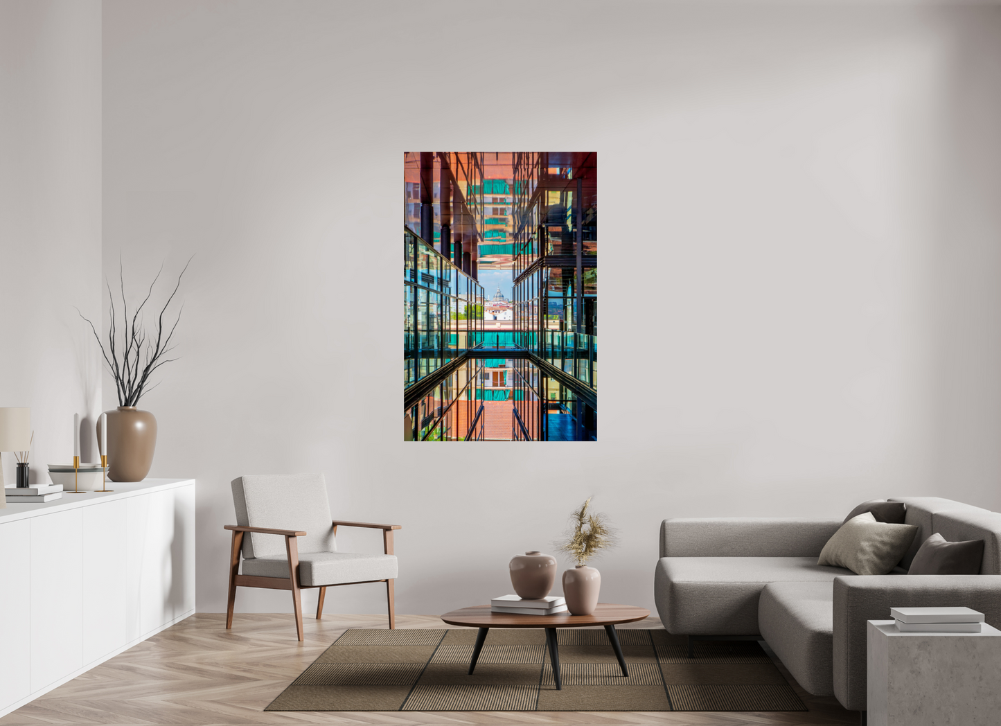 40 x 60″, Photo Print On Fuji Crystal DP II Madrid Architectural Reflection Print – Colegiata de San Isidro Dome from Reina Sofía Museum