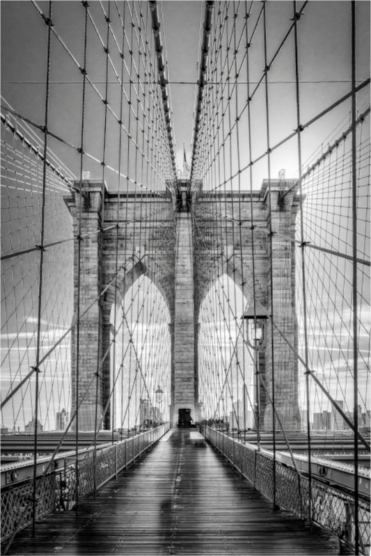Main image Lines of Infinity – Brooklyn Bridge Fine Art Black & White Photography Print