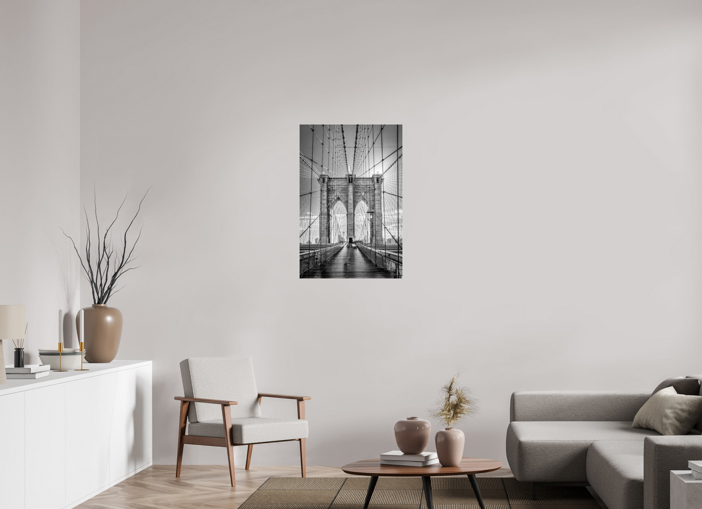 24 x 36″, Photo Print Under Acrylic Glass Lines of Infinity – Brooklyn Bridge Fine Art Black & White Photography Print
