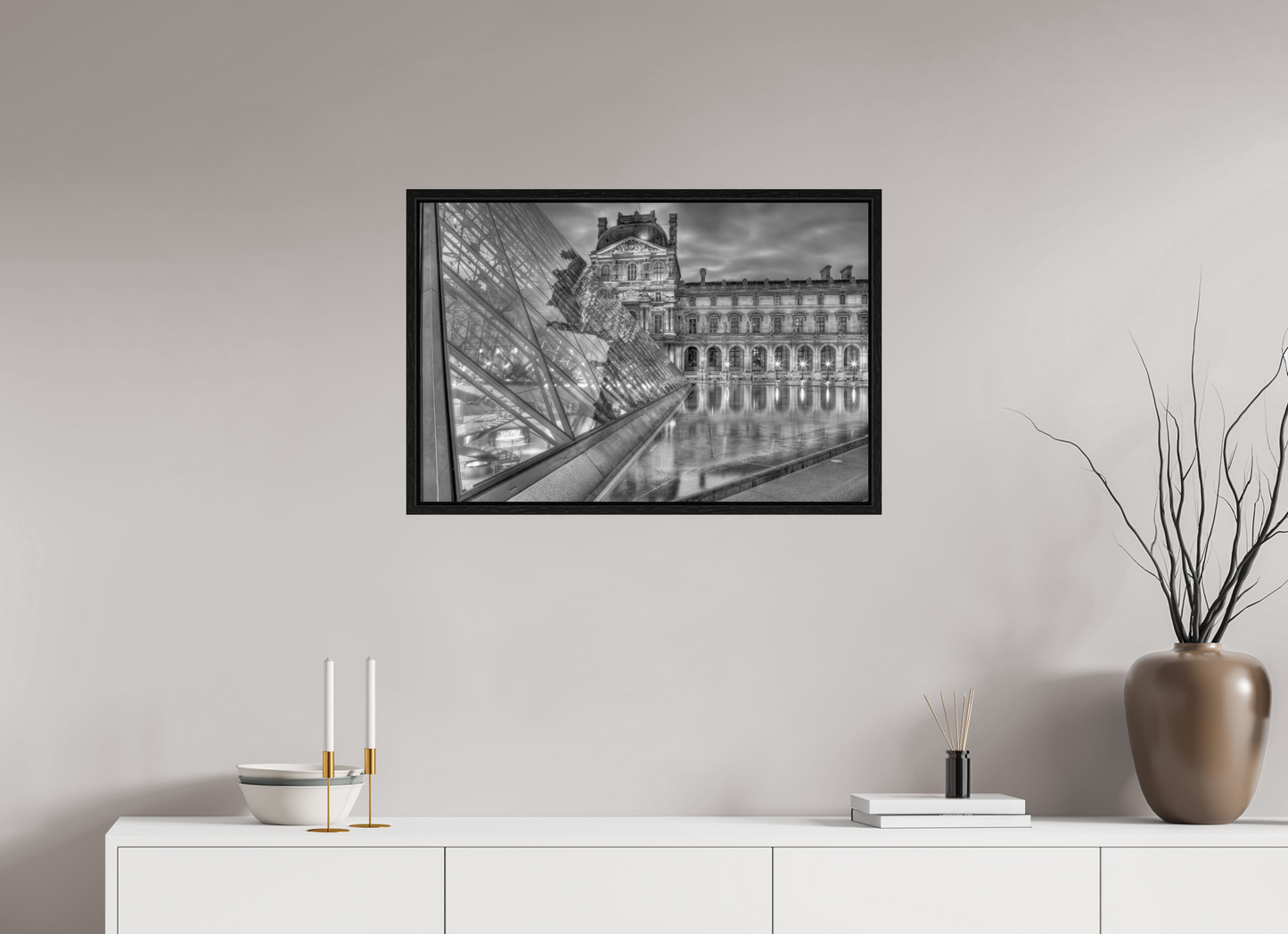 30 x 20″, Floater Frame Paris - Le Louvre by Night