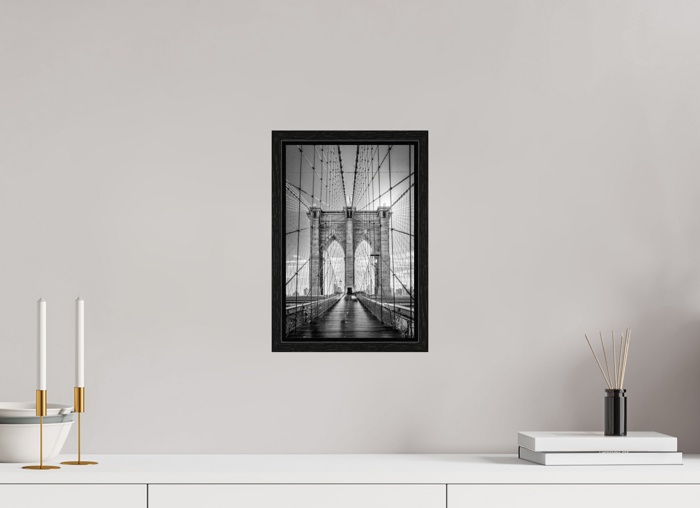 8 x 12″, Floater Frame Lines of Infinity – Brooklyn Bridge Fine Art Black & White Photography Print