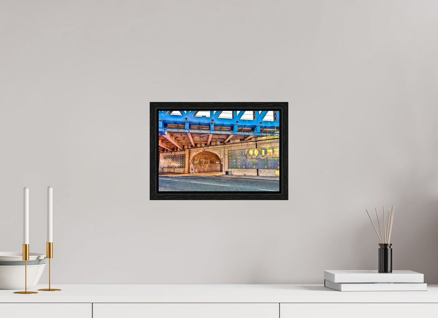 12 x 8″, Floater Frame London Fine Art Photograph - Urban Geometry Under Blue Steel