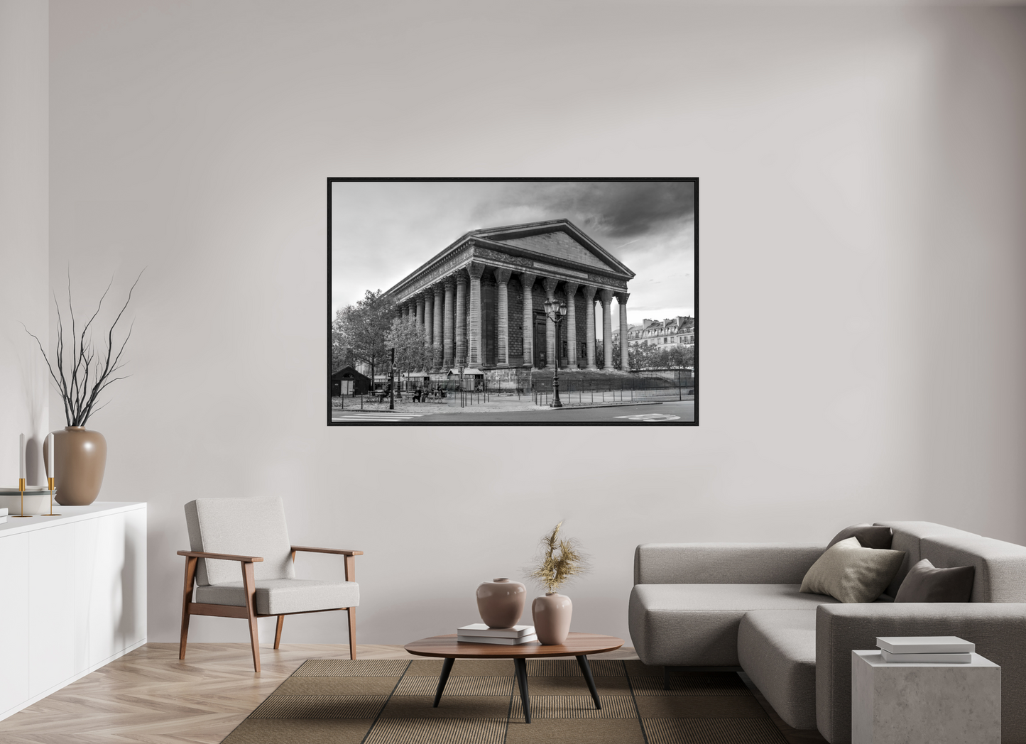 71.1 x 47″, Floater Frame Paris - La Madeleine in Monochrome