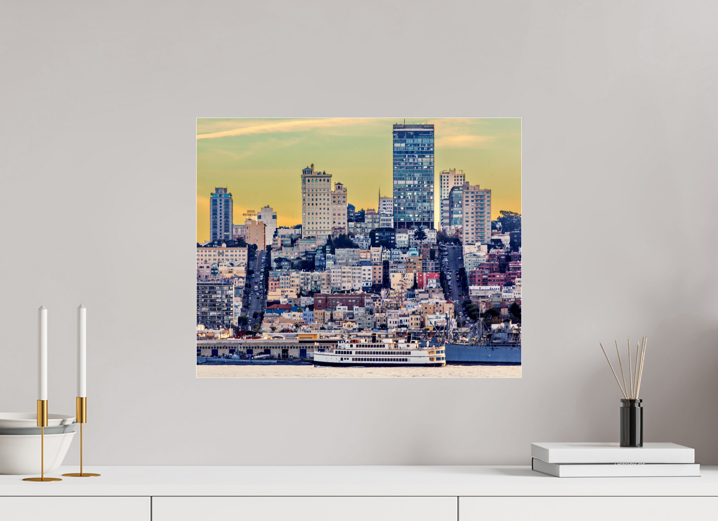 20 x 16″, Photo Print Under Acrylic Glass San Francisco - Cityscape with Ferry at Sunse