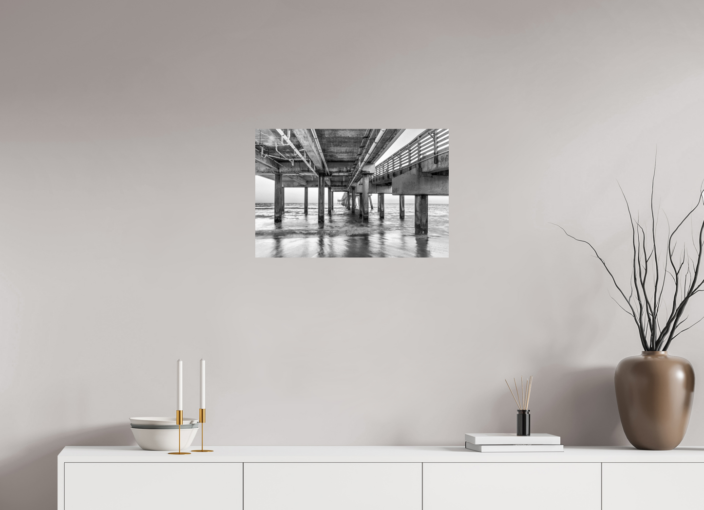 24 x 16″, Photo Print On Fuji Crystal DP II Florida - Under the Pier — Coastal Geometry in Black & White