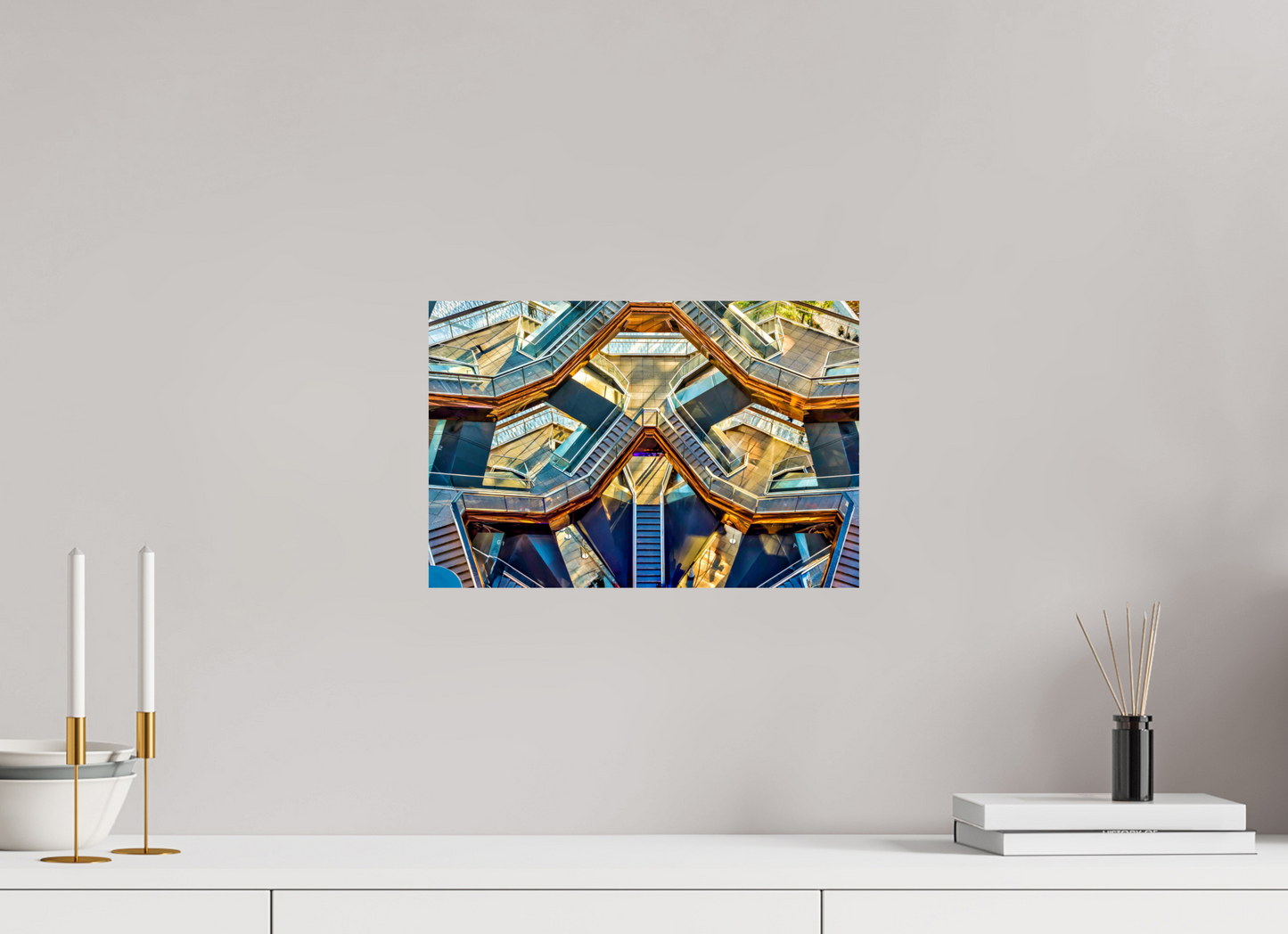 15 x 10″, Photo Print On Fuji Crystal DP II New York - Golden Geometry — The Vessel, Architectural Fine Art Photograph