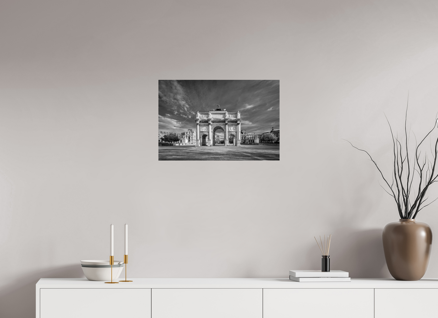 24 x 16″, Photo Print Under Acrylic Glass Paris -Louvre’s Gateway – Black and White Architectural Prin