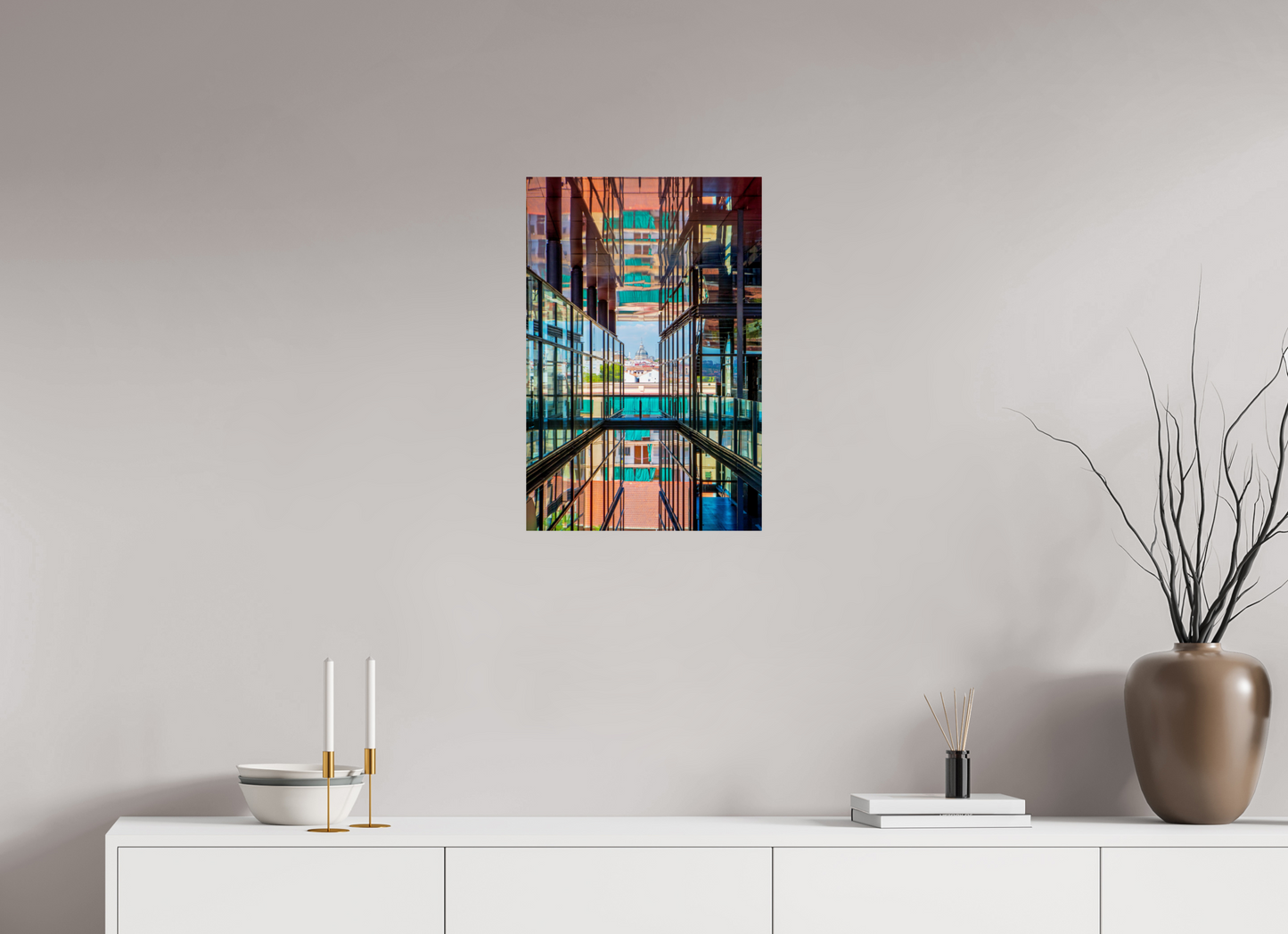 16 x 24″, Photo Print On Fuji Crystal DP II Madrid Architectural Reflection Print – Colegiata de San Isidro Dome from Reina Sofía Museum