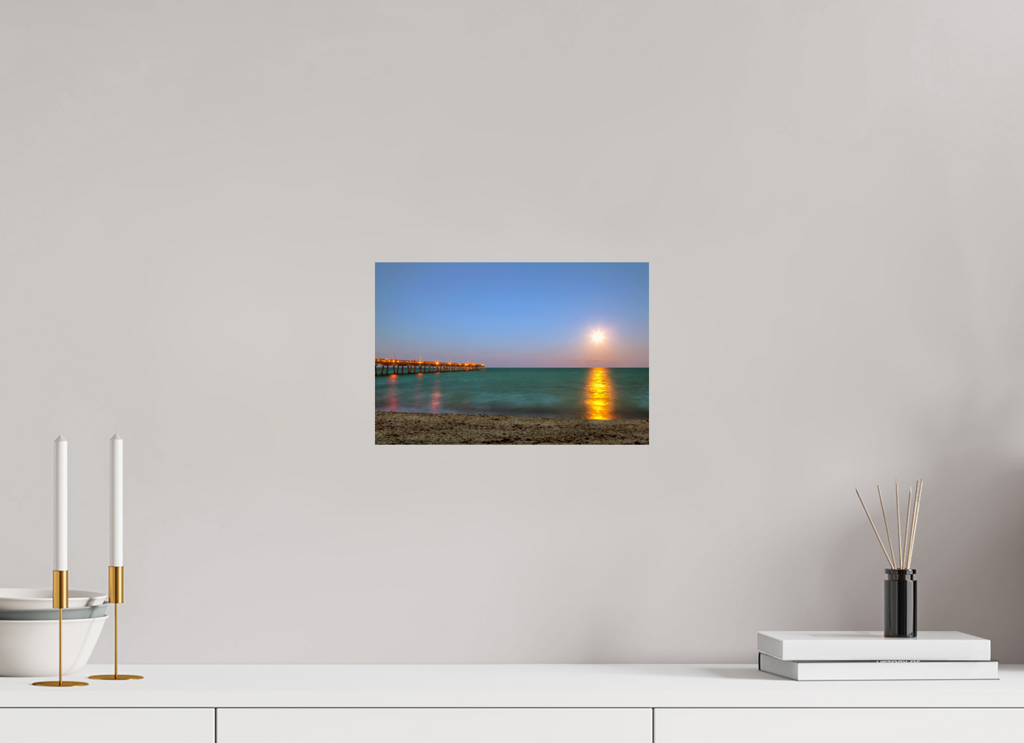12 x 8″, Photo Print On Fuji Crystal DP II Moonrise Over the Pier