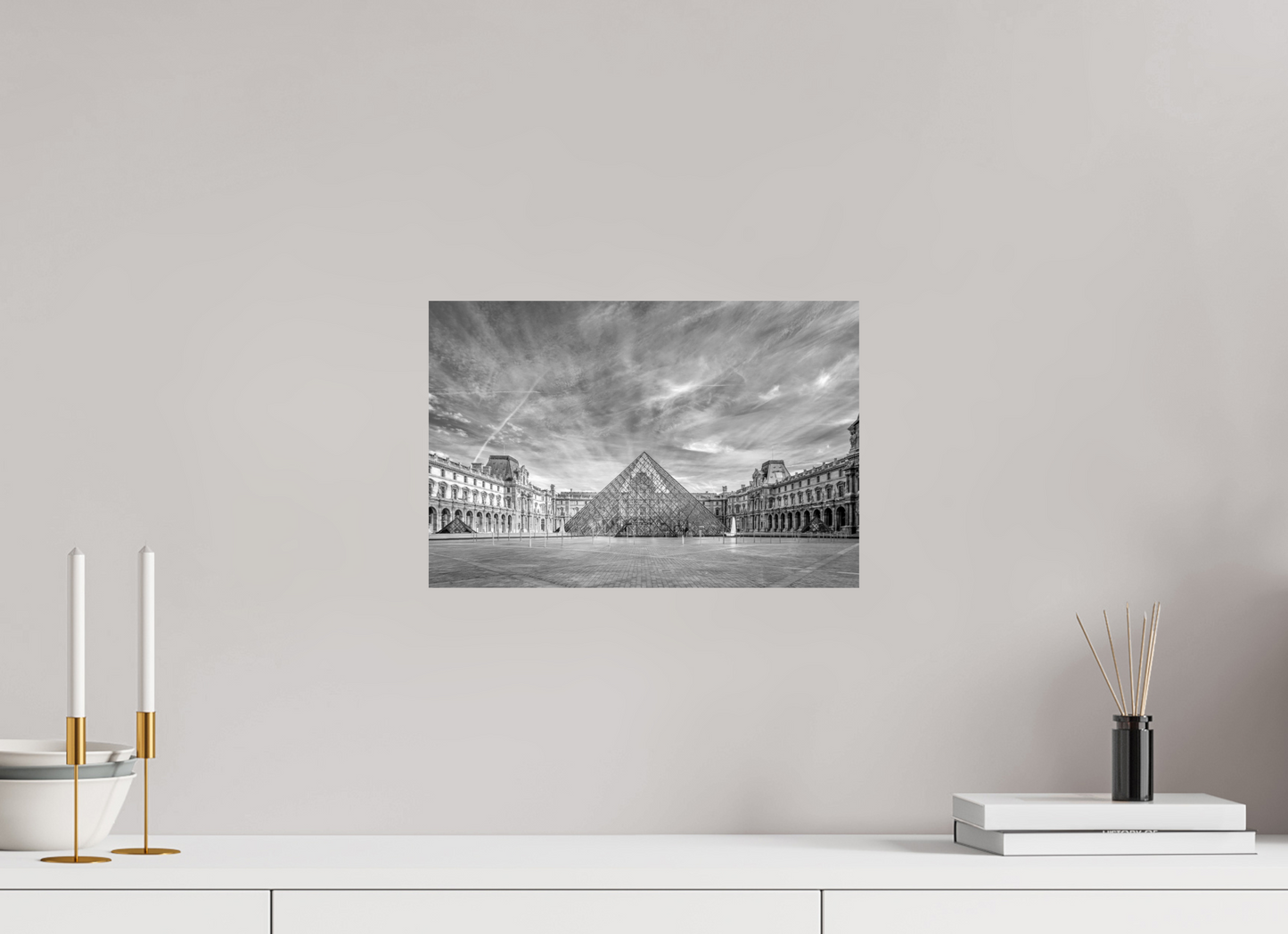 15 x 10″, Photo Print On Fuji Crystal DP II Paris - Architectural Fine Art Photograph (Black & White)- Louvre Pyramid Symphony