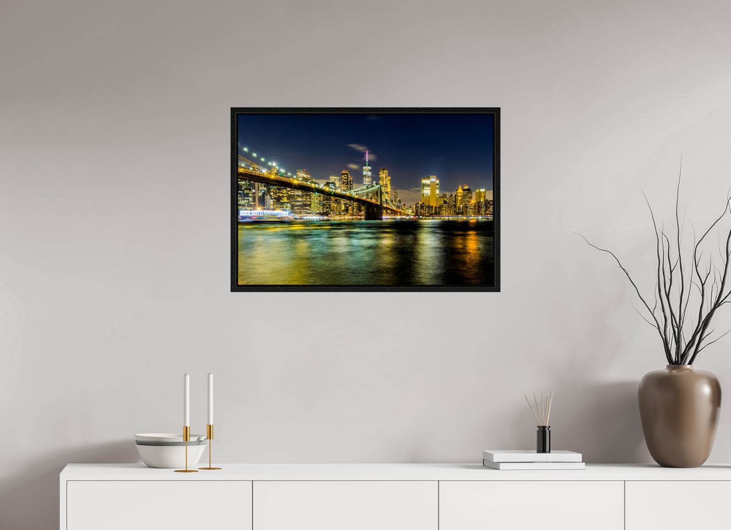 30 x 20″, Floater Frame New York - Manhattan After Dark