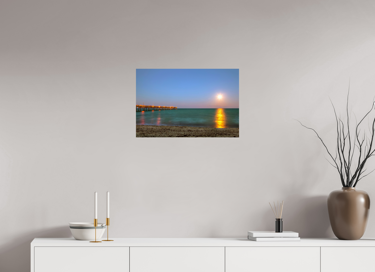 24 x 16″, Photo Print On Fuji Crystal DP II Moonrise Over the Pier