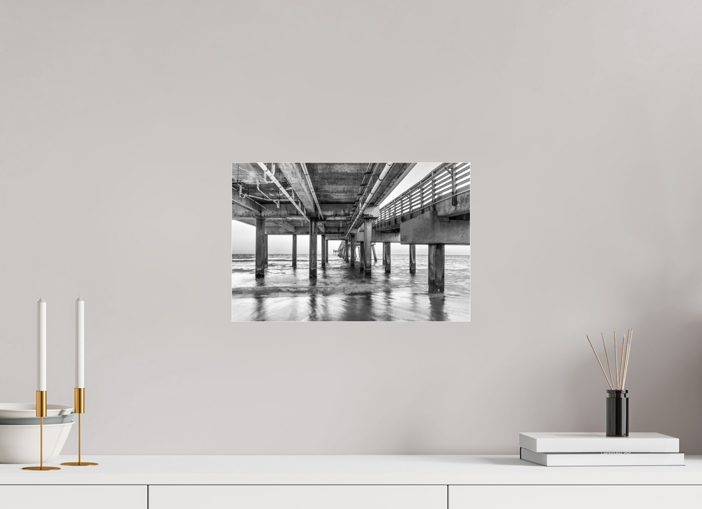 15 x 10″, Photo Print Under Acrylic Glass Florida - Under the Pier — Coastal Geometry in Black & White
