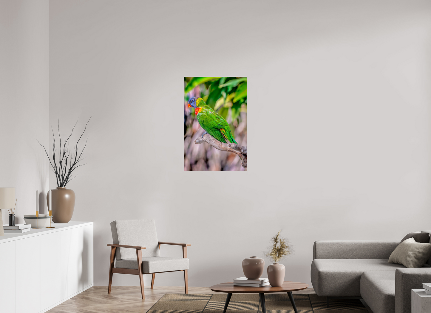 24 x 36″, Photo Print On Fuji Crystal DP II Rainbow Lorikeet on Branch – Vibrant Tropical Bird Fine Art Photography Print