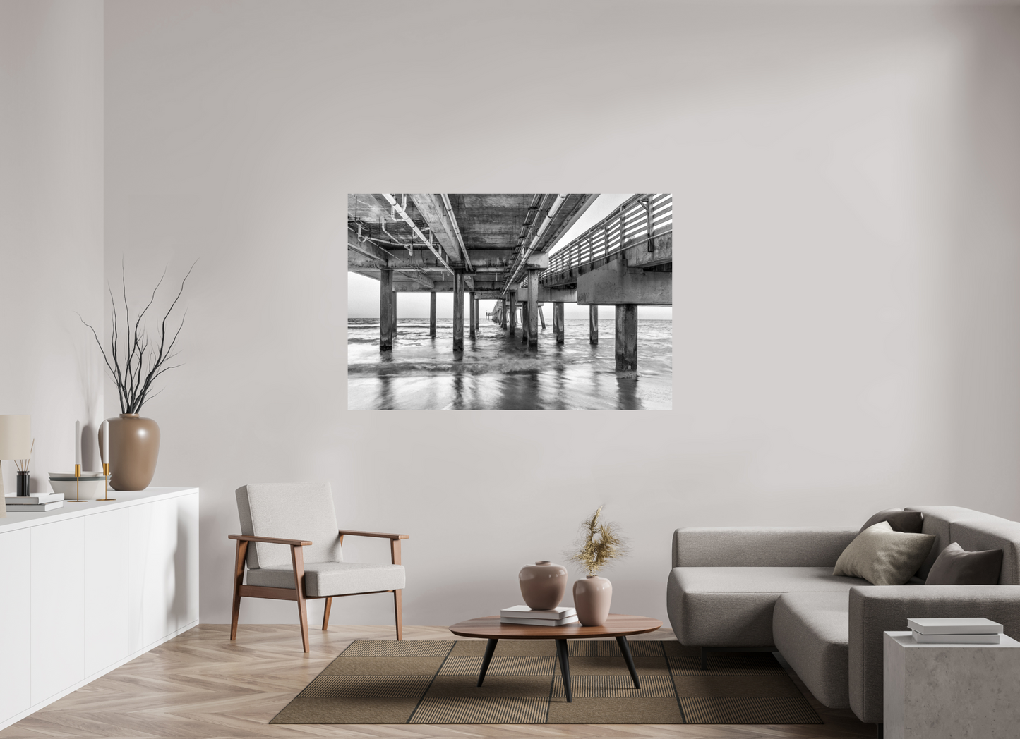 66 x 44″, Photo Print On Fuji Crystal DP II Florida - Under the Pier — Coastal Geometry in Black & White