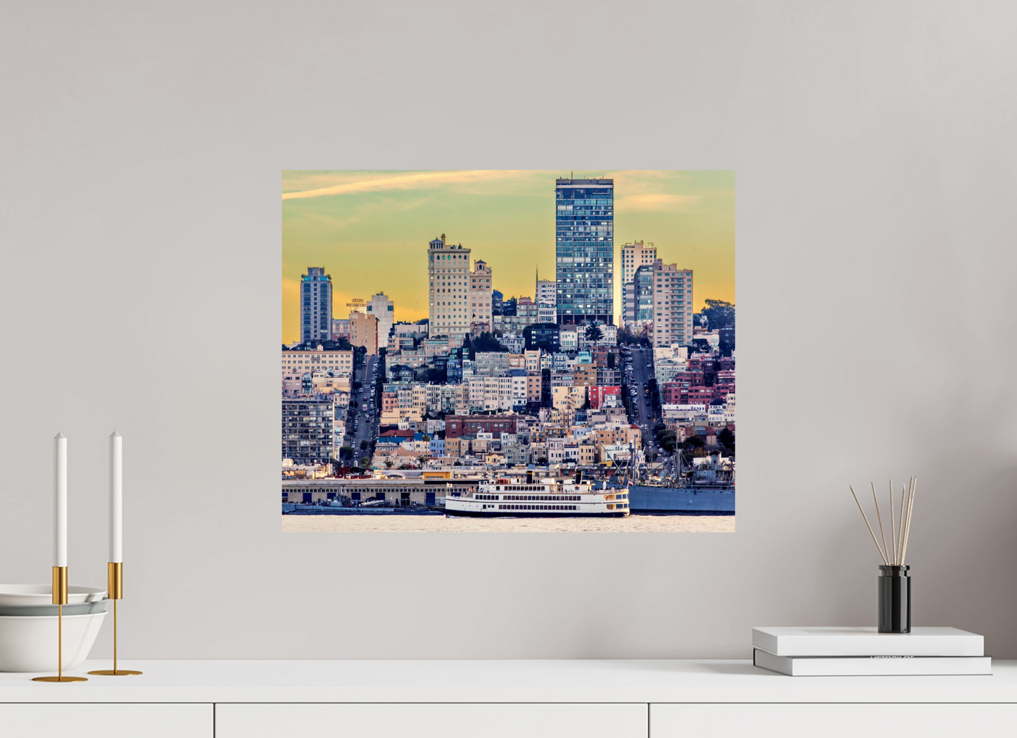 20 x 16″, Photo Print On Fuji Crystal DP II San Francisco - Cityscape with Ferry at Sunse