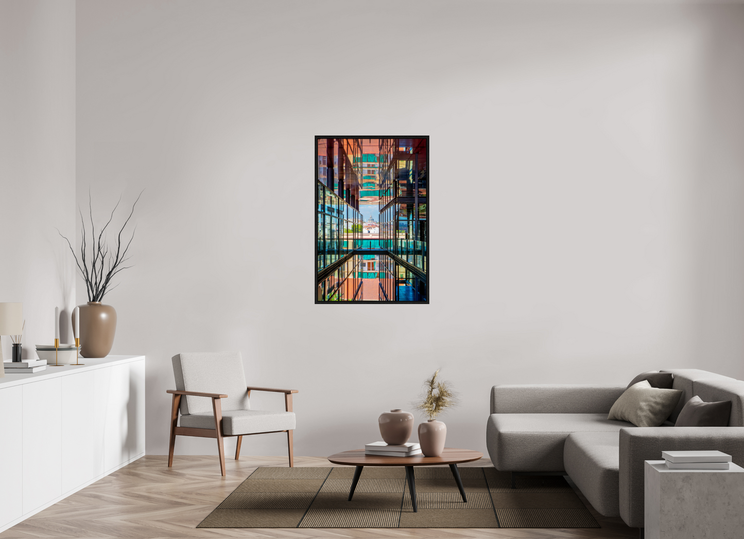 30 x 45″, Floater Frame Madrid Architectural Reflection Print – Colegiata de San Isidro Dome from Reina Sofía Museum