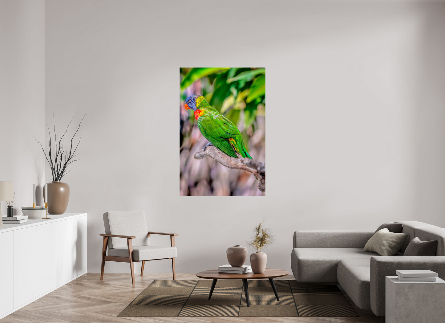40 x 60″, Photo Print On Fuji Crystal DP II Rainbow Lorikeet on Branch – Vibrant Tropical Bird Fine Art Photography Print