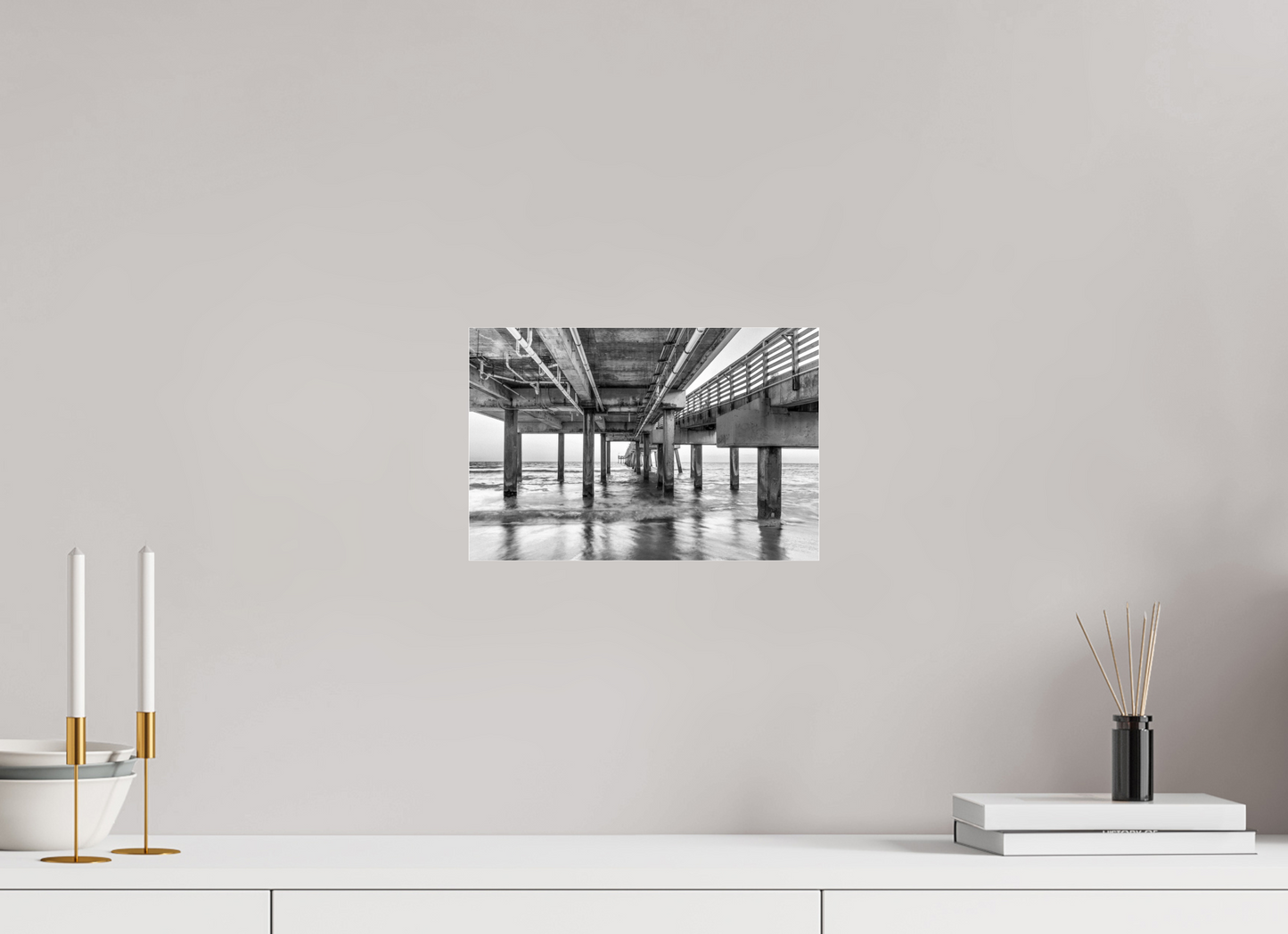 12 x 8″, Photo Print Under Acrylic Glass Florida - Under the Pier — Coastal Geometry in Black & White
