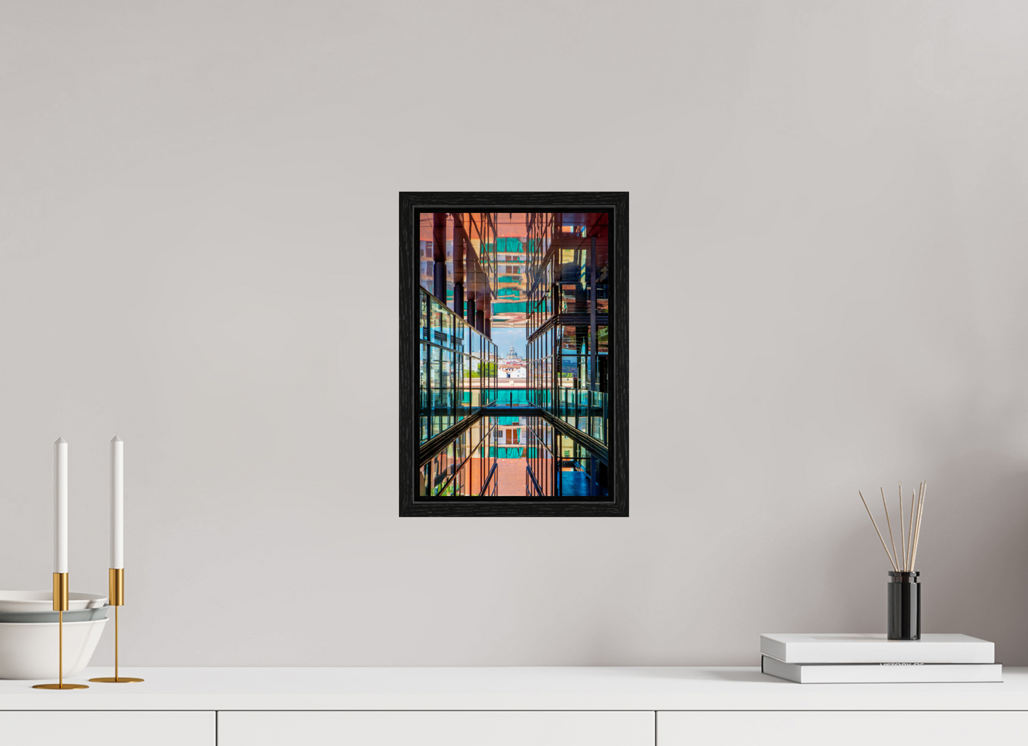 8 x 12″, Floater Frame Madrid Architectural Reflection Print – Colegiata de San Isidro Dome from Reina Sofía Museum