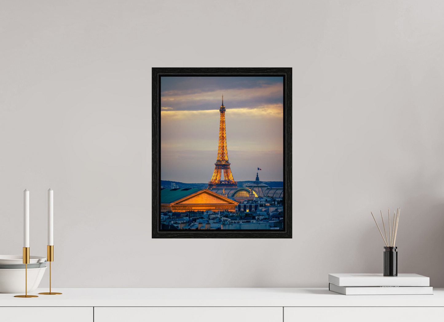 12 x 15″, Floater Frame Paris - Golden Eiffel Tower
