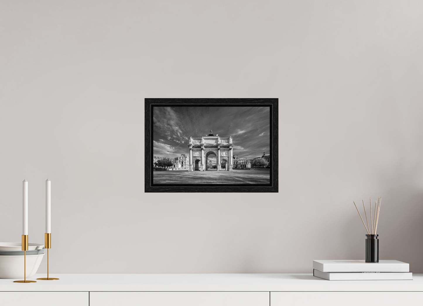 12 x 8″, Floater Frame Paris -Louvre’s Gateway – Black and White Architectural Prin