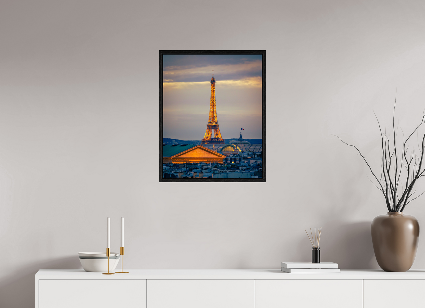 20 x 25″, Floater Frame Paris - Golden Eiffel Tower