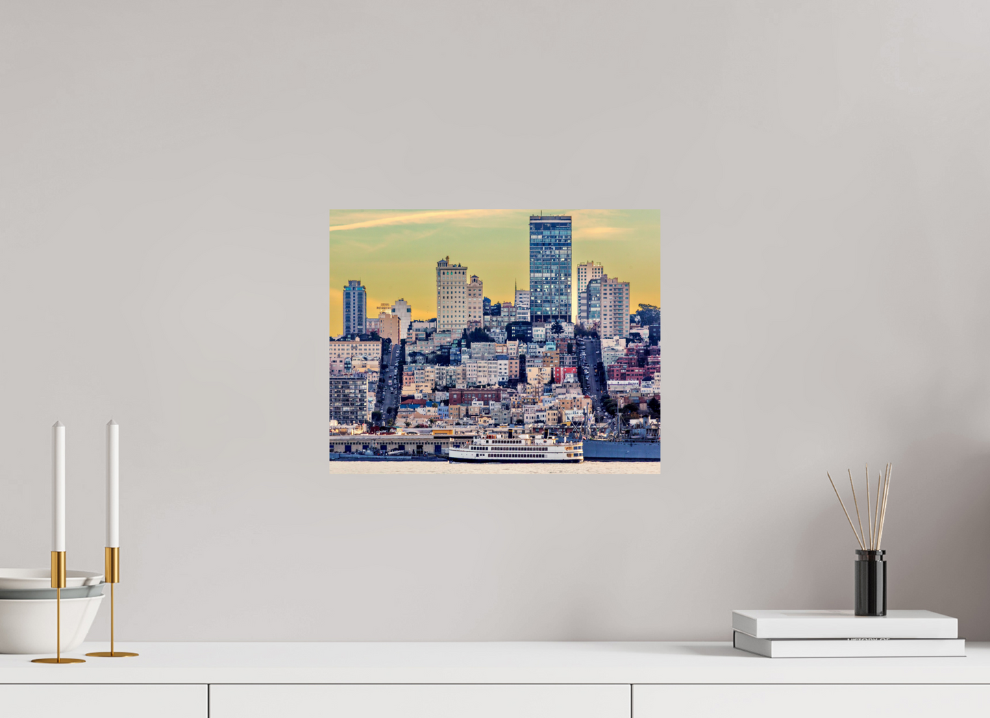 15 x 12″, Photo Print On Fuji Crystal DP II San Francisco - Cityscape with Ferry at Sunse