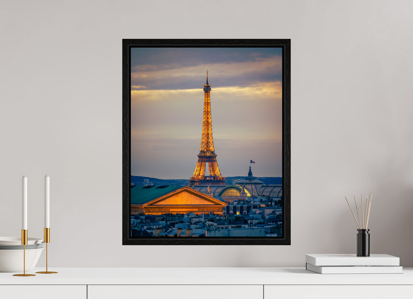 16 x 20″, Floater Frame Paris - Golden Eiffel Tower