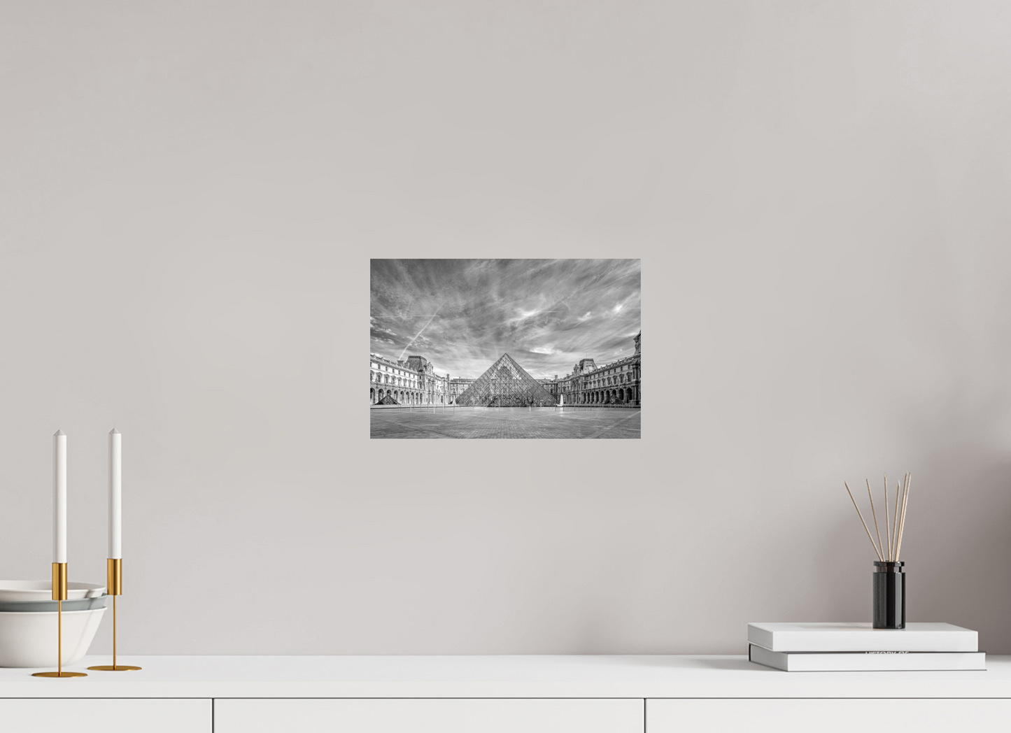 12 x 8″, Photo Print On Fuji Crystal DP II Paris - Architectural Fine Art Photograph (Black & White)- Louvre Pyramid Symphony