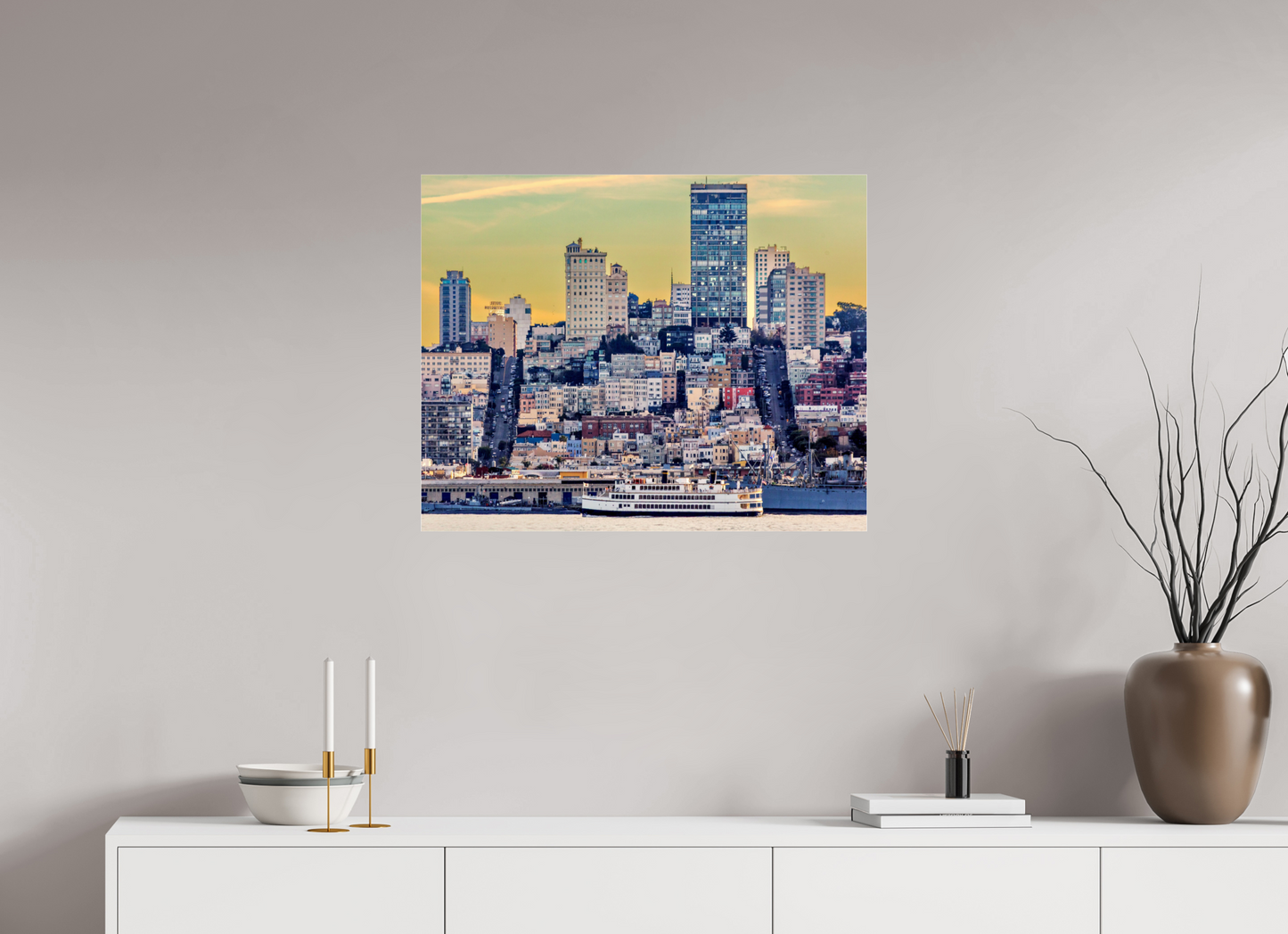 30 x 24″, Photo Print Under Acrylic Glass San Francisco - Cityscape with Ferry at Sunse