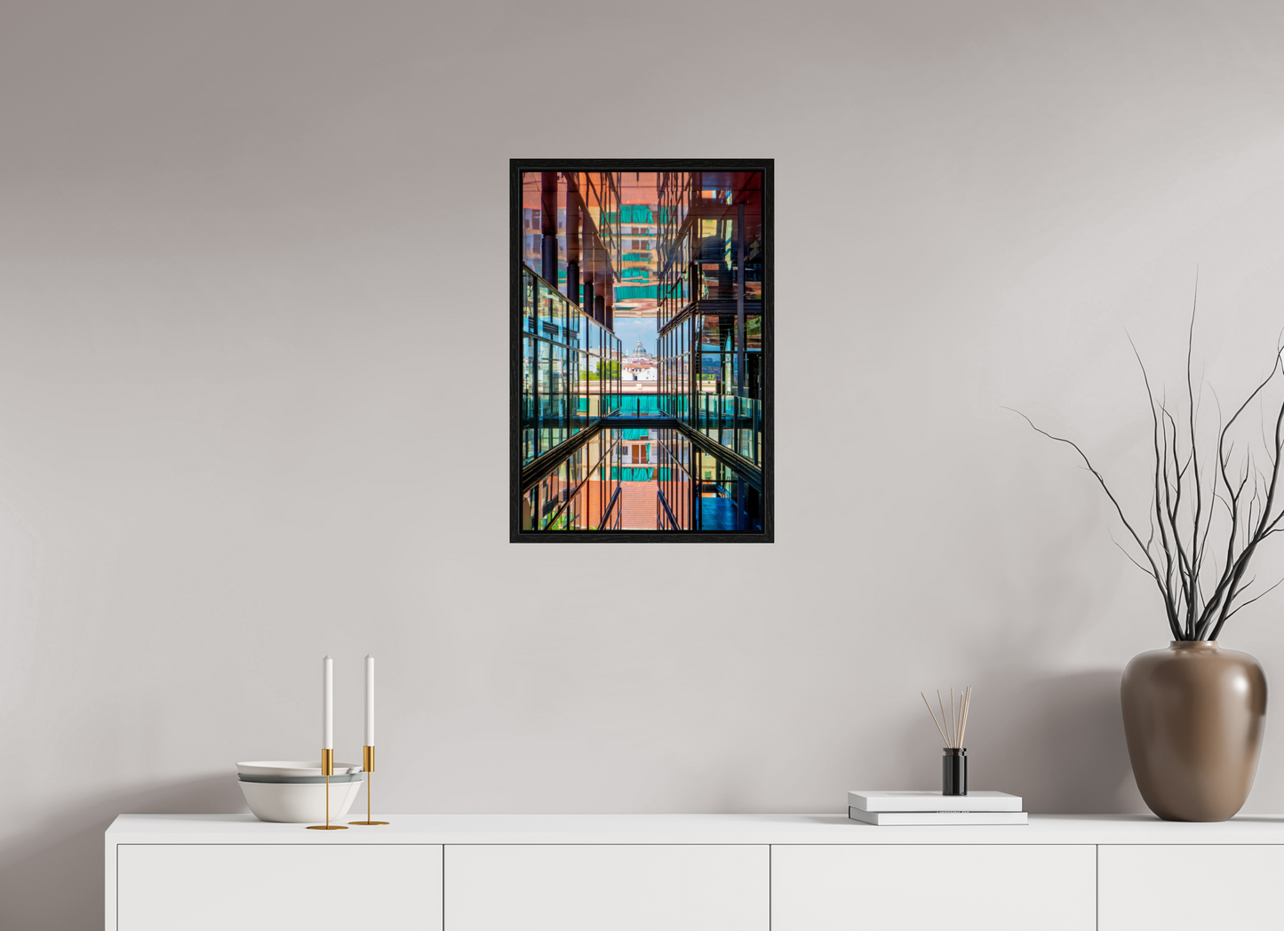 16 x 24″, Floater Frame Madrid Architectural Reflection Print – Colegiata de San Isidro Dome from Reina Sofía Museum