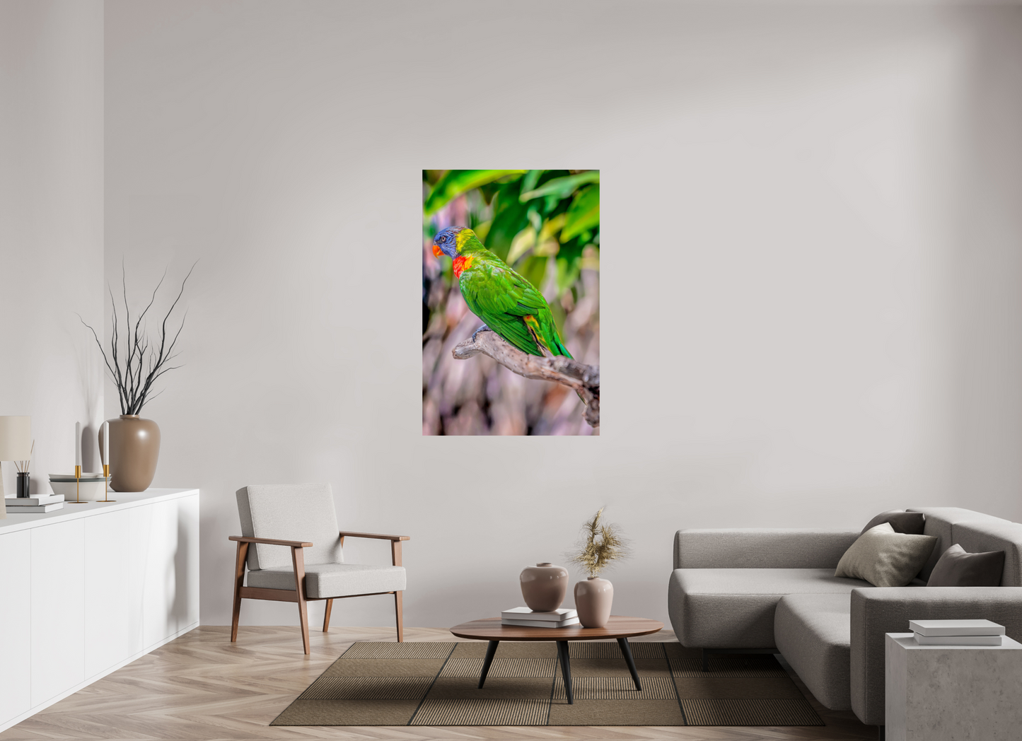 36 x 54″, Photo Print On Fuji Crystal DP II Rainbow Lorikeet on Branch – Vibrant Tropical Bird Fine Art Photography Print