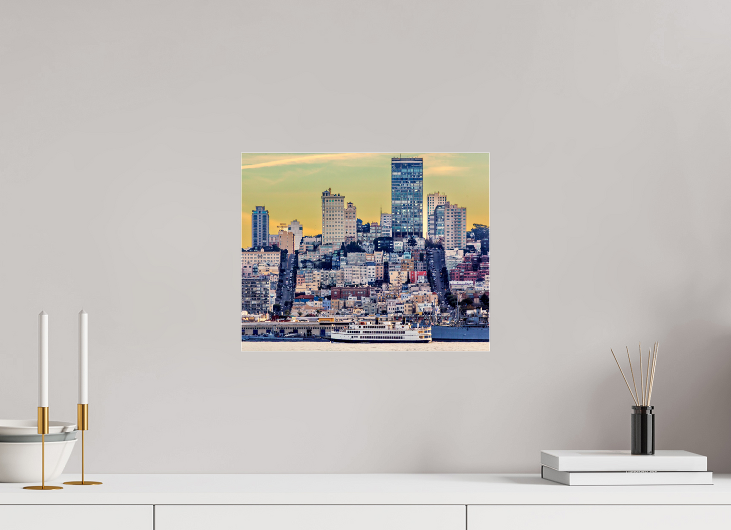 15 x 12″, Photo Print Under Acrylic Glass San Francisco - Cityscape with Ferry at Sunse