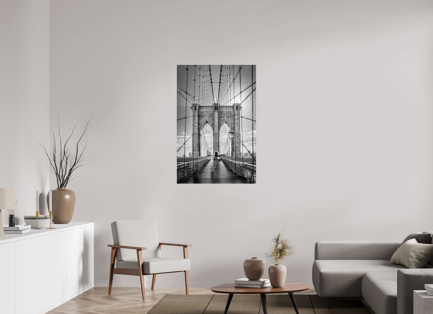 30 x 45″, Photo Print Under Acrylic Glass Lines of Infinity – Brooklyn Bridge Fine Art Black & White Photography Print