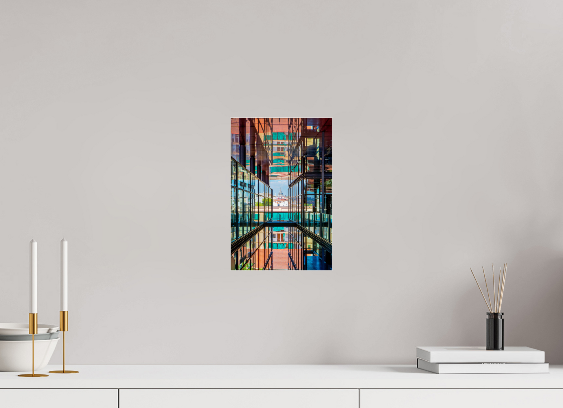 8 x 12″, Photo Print Under Acrylic Glass Madrid Architectural Reflection Print – Colegiata de San Isidro Dome from Reina Sofía Museum