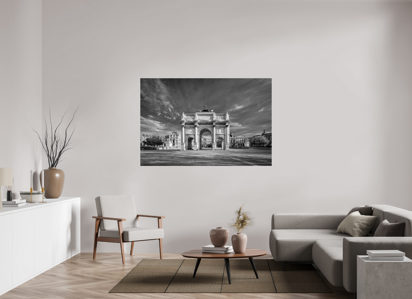 66 x 44″, Photo Print Under Acrylic Glass Paris -Louvre’s Gateway – Black and White Architectural Prin