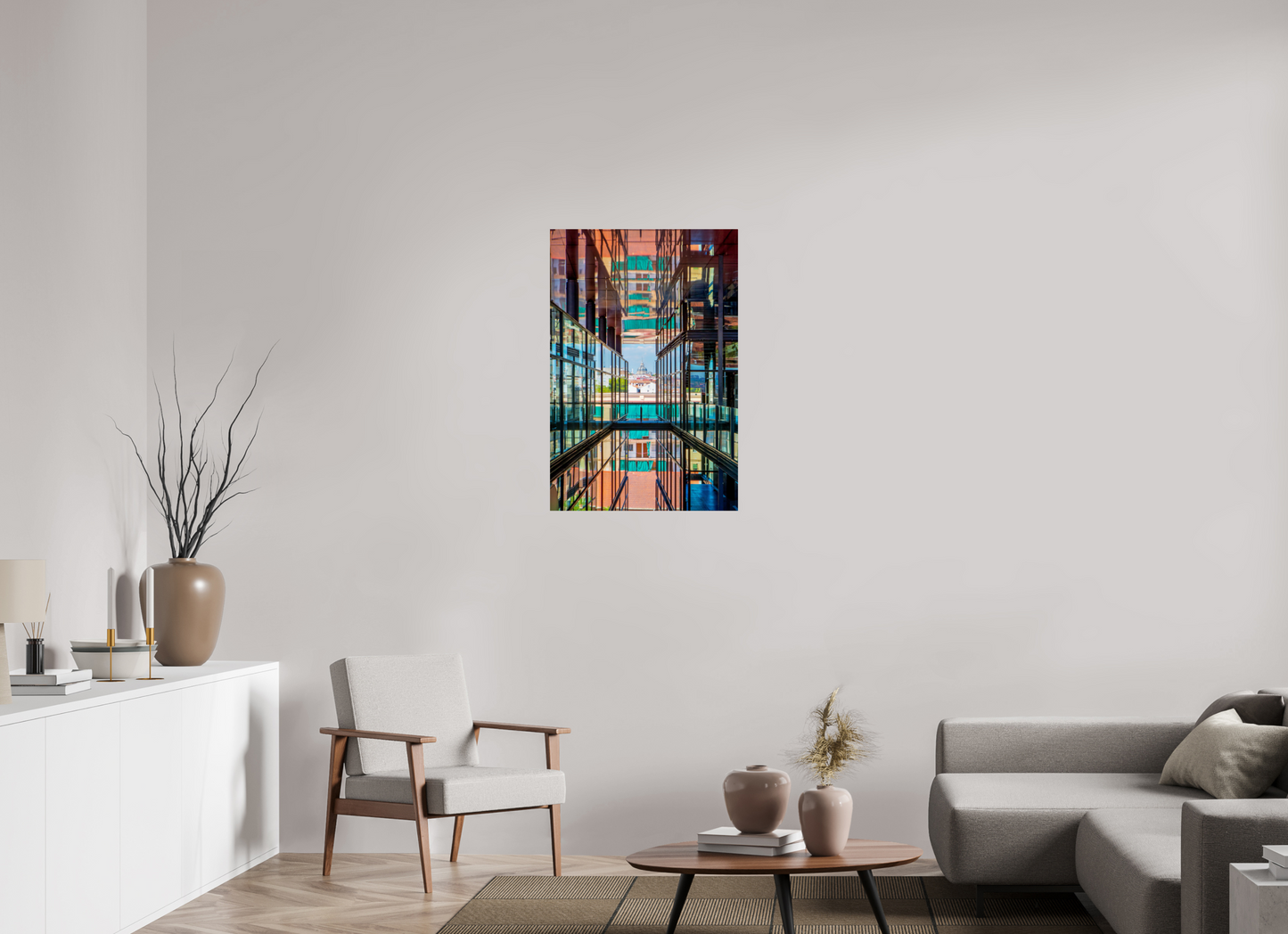 24 x 36″, Photo Print On Fuji Crystal DP II Madrid Architectural Reflection Print – Colegiata de San Isidro Dome from Reina Sofía Museum