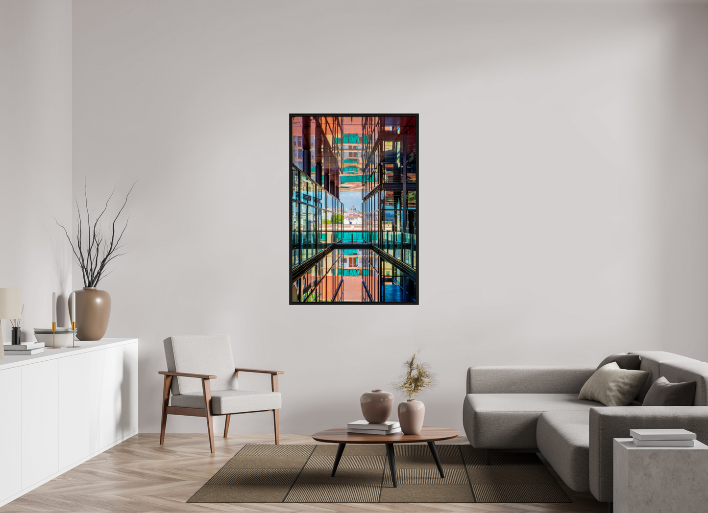 36 x 54″, Floater Frame Madrid Architectural Reflection Print – Colegiata de San Isidro Dome from Reina Sofía Museum