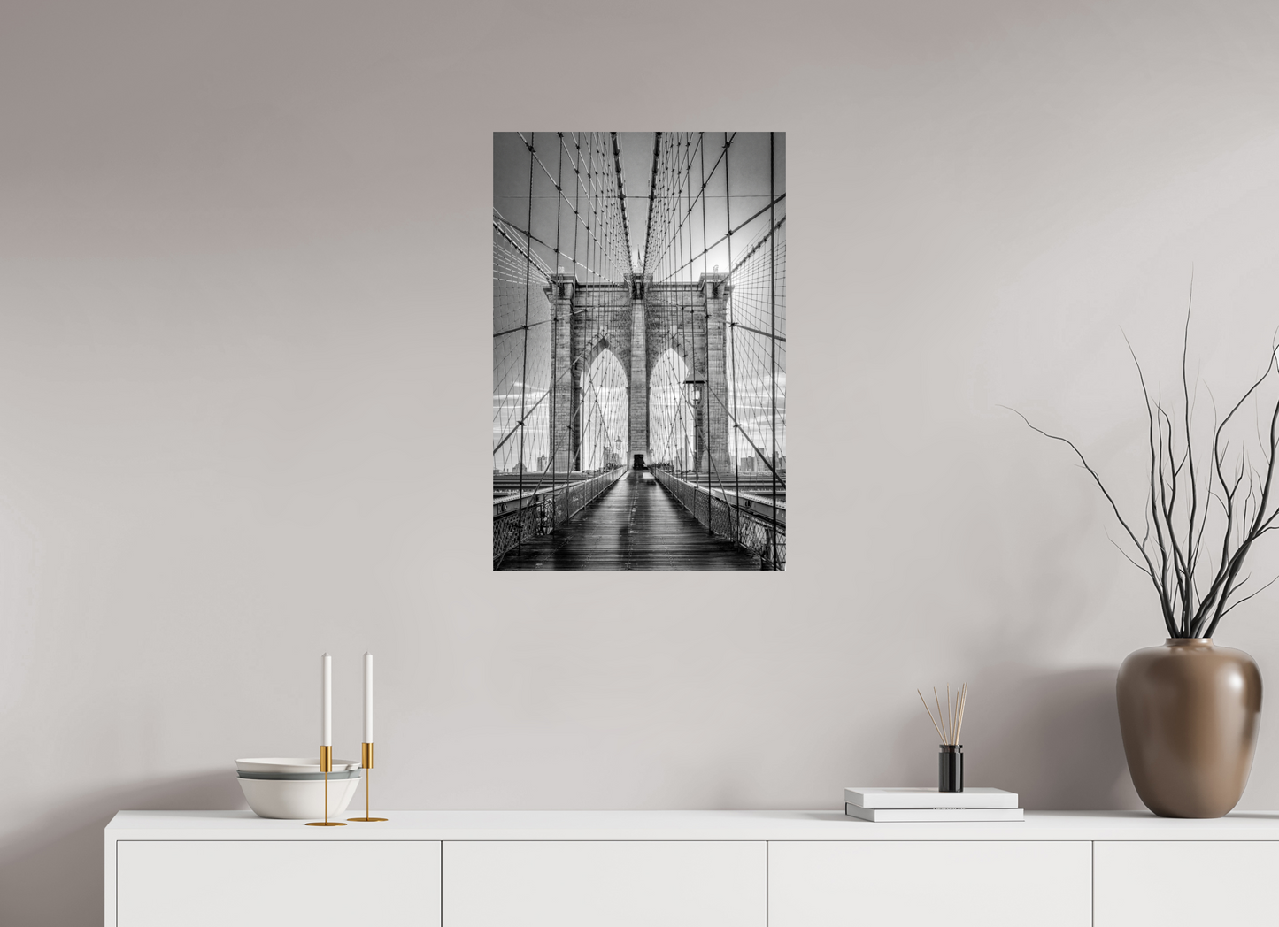 20 x 30″, Photo Print On Fuji Crystal DP II Lines of Infinity – Brooklyn Bridge Fine Art Black & White Photography Print